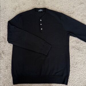 A.P.C. Merino Wool Henley Black Long Sleeve Sweater